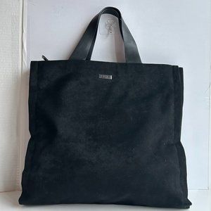 Vintage Esprit Suede Tote Bag in Black, Double Leather Handle
